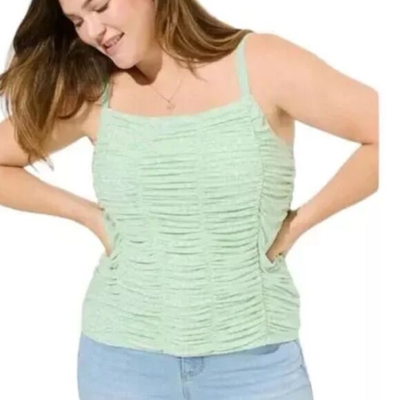 Torrid Stretch Mesh Cropped Shirred Cami Green #G21063 - Picture 1 of 7
